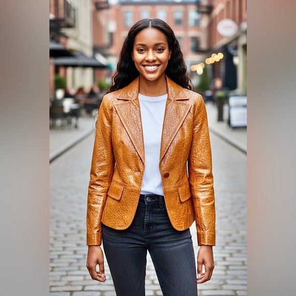 LAUNDRY Embossed Leather Fitted Blazer Jacket S - Picture 12 of 12